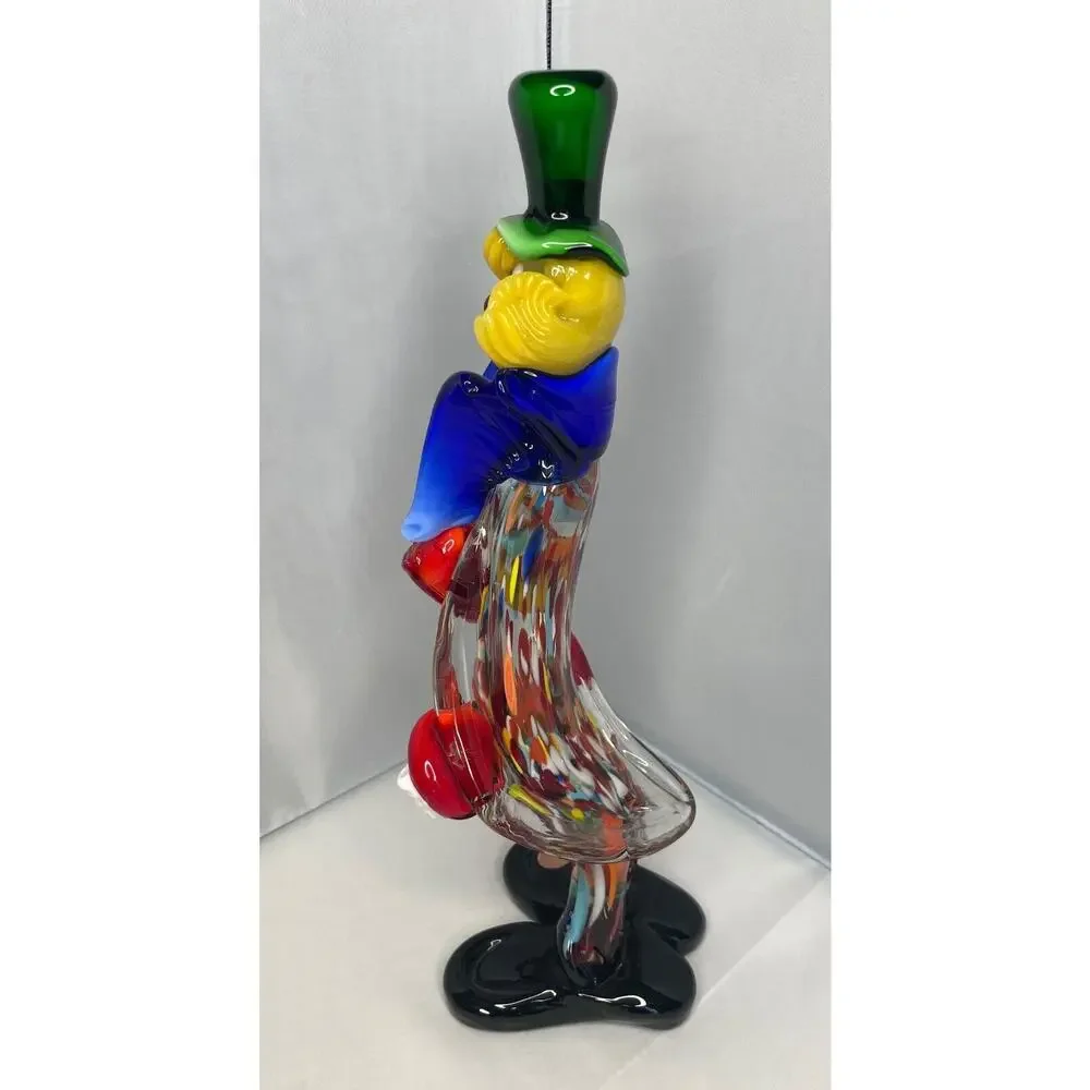 Venetian Murano Hand Blown Art Glass Circus Clown Figurine Sculpture, Italy